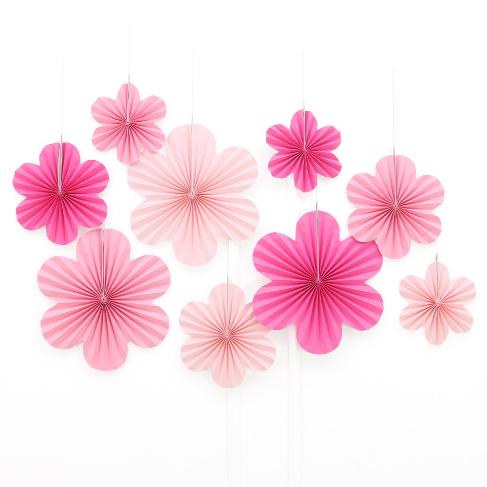 파티짱 플라워 페이퍼 팬 세트 행잉 데코 파티 가랜드 장식, 5잎꽃 핑크, 1개 9,900원