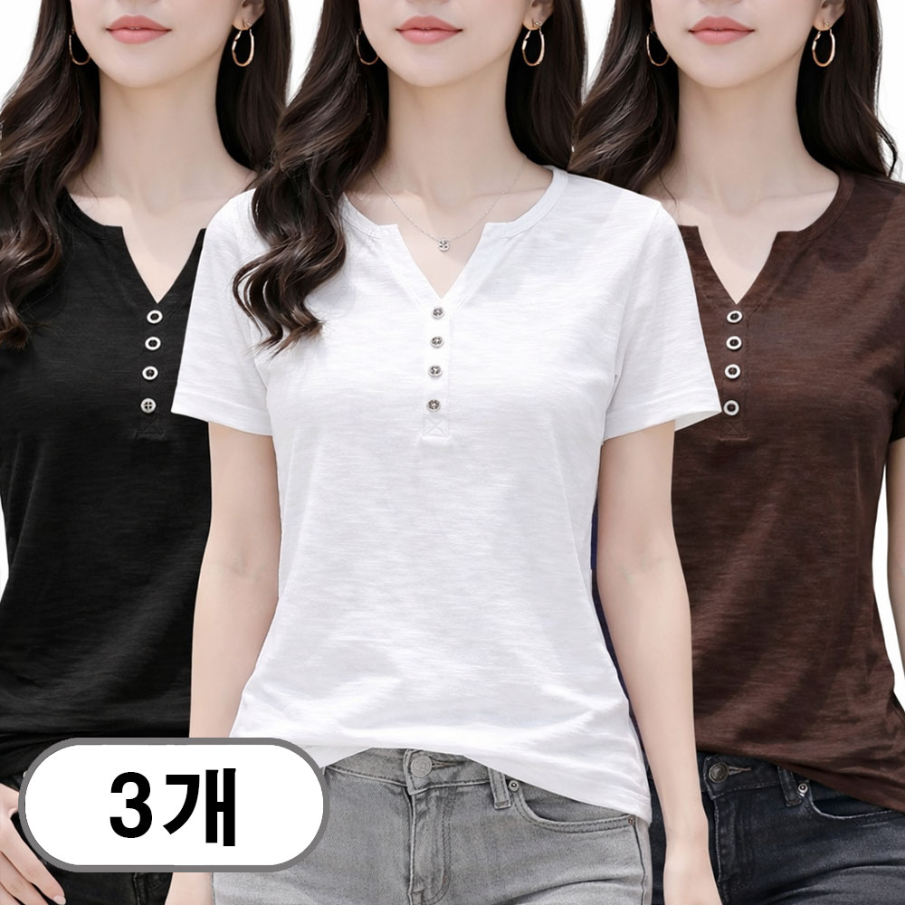 차쿠 1+1+1 여성 여름 빅사이즈 기본 브이넥 반팔티 브이넥 무지 티셔츠 29,800원