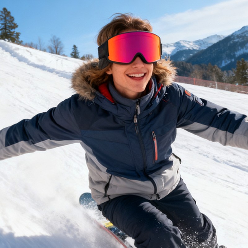 HEYSTOP 스키 고글 스노우 보드 선글라스 안개방지 자외선차단 방풍 근시안경 호환, 1개, 블랙 프레임 + 레드 풀 코팅 렌즈 15,800원