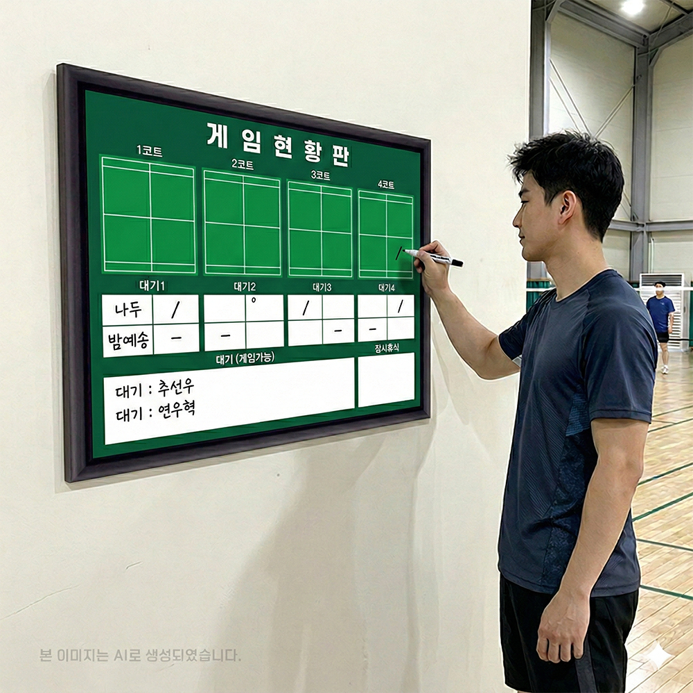 칠판박사 게임현황판 배드민턴 주문제작화이트보드 코트 대기 칠판 600x500 커스텀 자석 보드판 43,000원