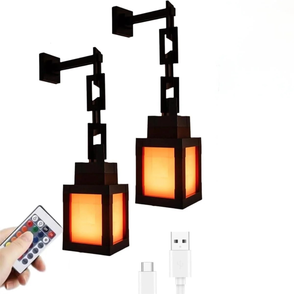 픽셀 랜턴 야간 조명 -16색 LED 벽 분위기 리모컨 포함-충전식 램프 설치 가능한 테이블 라이트 47,900원