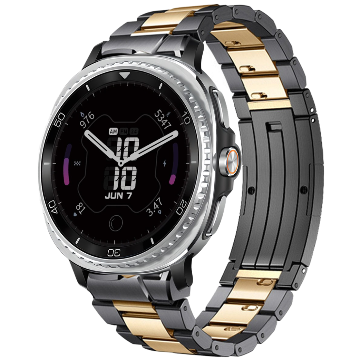 삼성 갤럭시워치8/워치8 클래식 호환 초경량 티타늄 합금 3줄 메탈 스트랩 40/44/46mm, 블랙골드 퀵릴리스 버튼 47,300원