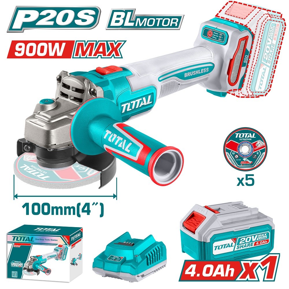 토탈전동 20V 무선 전동 앵글 그라인더 세트 배터리 충전기 TAGLI261021, 1개 144,900원