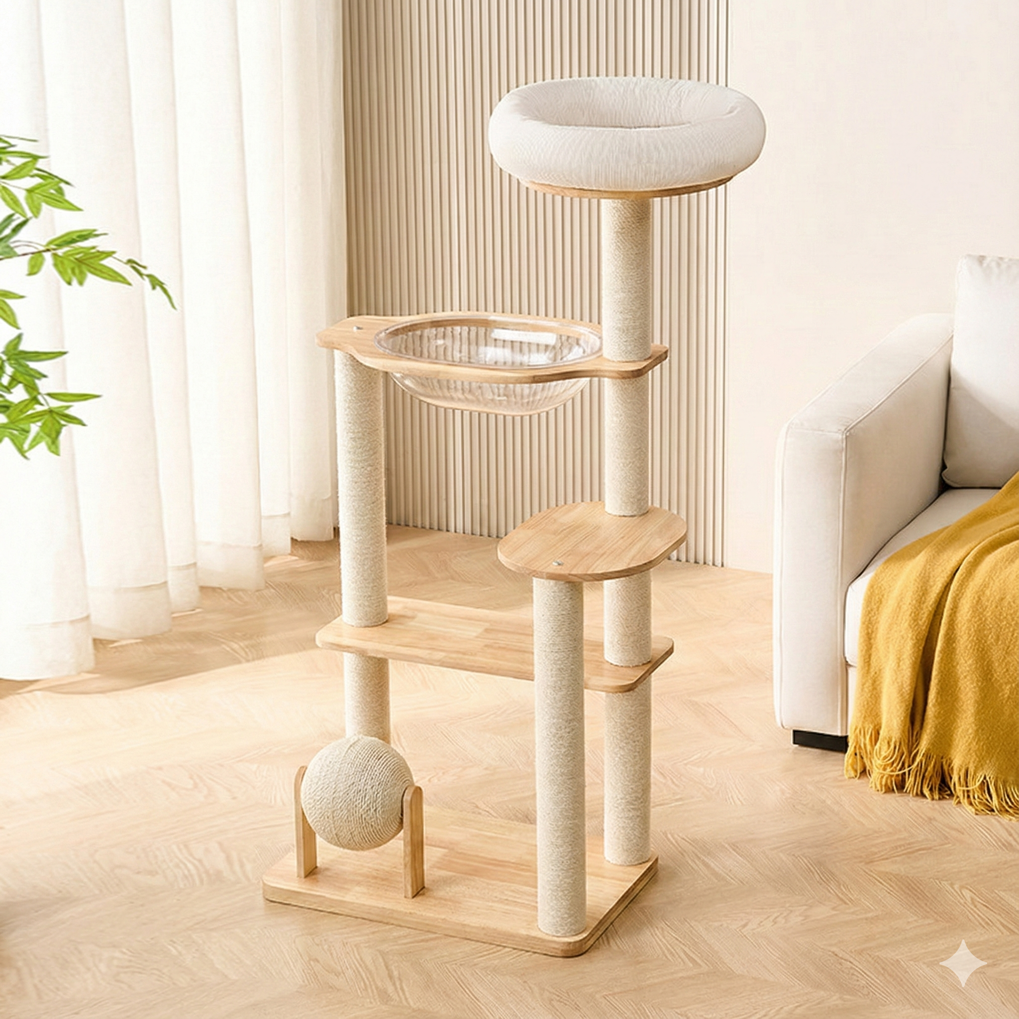 아그다 햇살 감성 가득 우주선 원목 내추럴 3단 캣타워, 1개, 베이지 110,000원