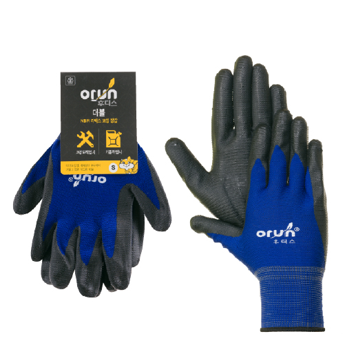 [오런장갑] 후디스 더블 U3 NBR코팅장갑, 소(S), 파란색, 30개 57,000원