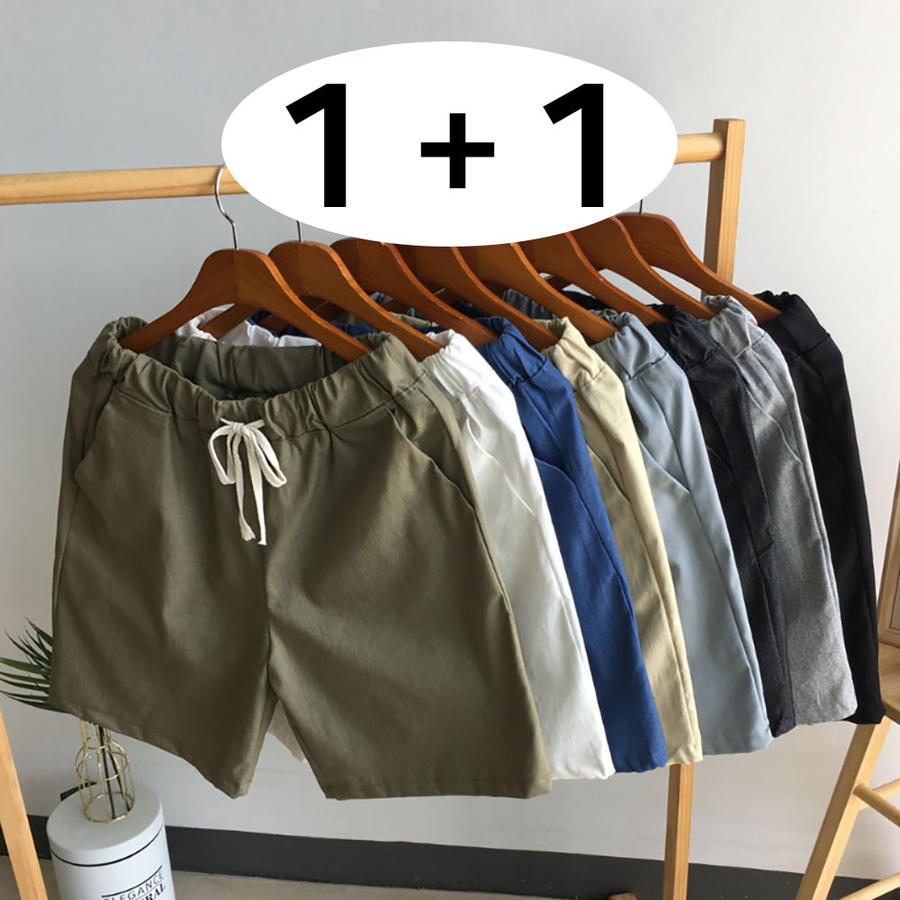 일칠사 [1+1] 시원한 린넨 5부 면 밴딩 반바지 18,810원