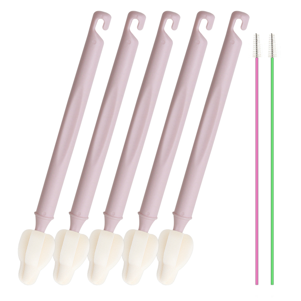 하이비 젖병 젖꼭지 세척솔 몽글이 롱 미니솔 5P + 빨대솔 2P, 인디핑크, 1세트 13,900원