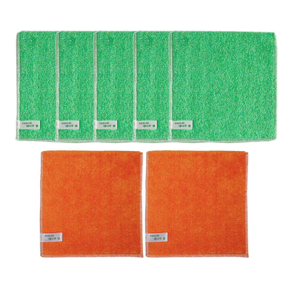 필하이 세제가 필요없는 제로웨이스트 대나무셀 다용도 행주, 혼합(그린5개, 오렌지2개) 7개, 1세트 20,000원