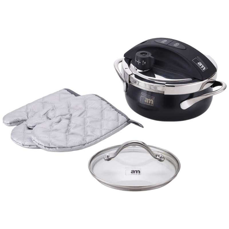 [백화점입점브랜드] 이태리 AM 통3중 압력솥 에이엠 316Ti 티타늄 스텐 압력밥솥 초고압 인덕션 1.6L 냄비, 1개, 블랙, 1.6L 230,000원