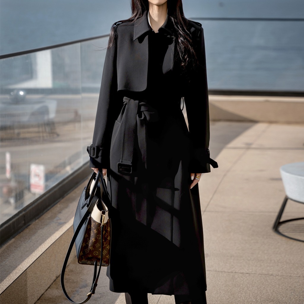 블랙 더블 트렌치 롱코트 정사이즈 밀파원단 벨티드 클래식 프리미엄 128,000원