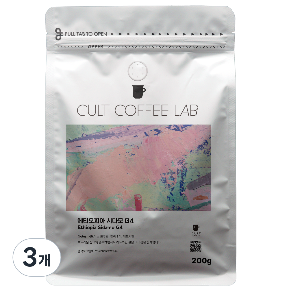 컬트커피랩 에티오피아 시다모 G4 싱글오리진 원두커피, 3개, 200g, 홀빈(분쇄안함) 21,890원
