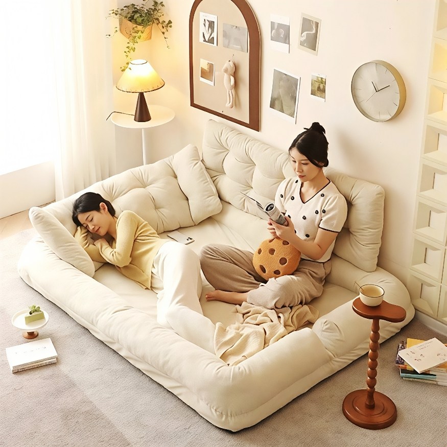 BYOU 2인용 쇼파 접이식 소파베드 리클라이너 소파, 아이보리색 198,000원