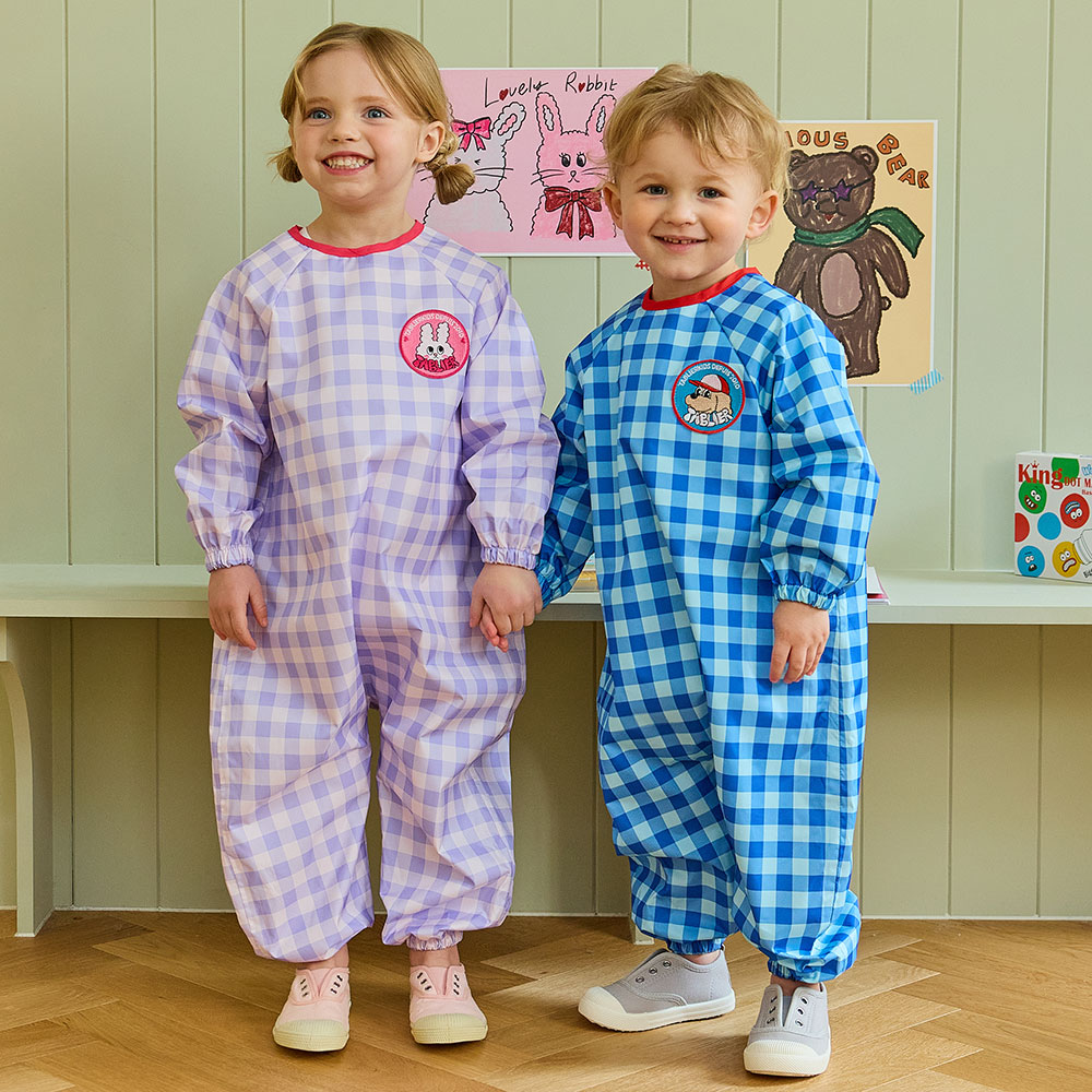 따블리에 체크 방수 전신 유아 미술가운 샘방지봉제 18,300원