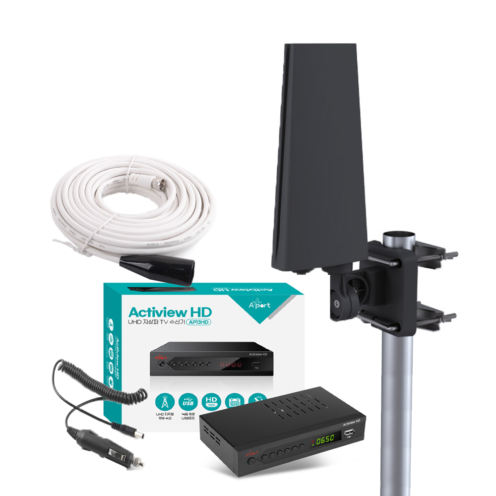 UHD 지상파 TV 안테나 셋톱박스 수신기세트 1.5~10M 케이블 포함 차량용 가정용 캠핑용 농막용, AP13HD03C(가변형 블랙), 1개 73,500원