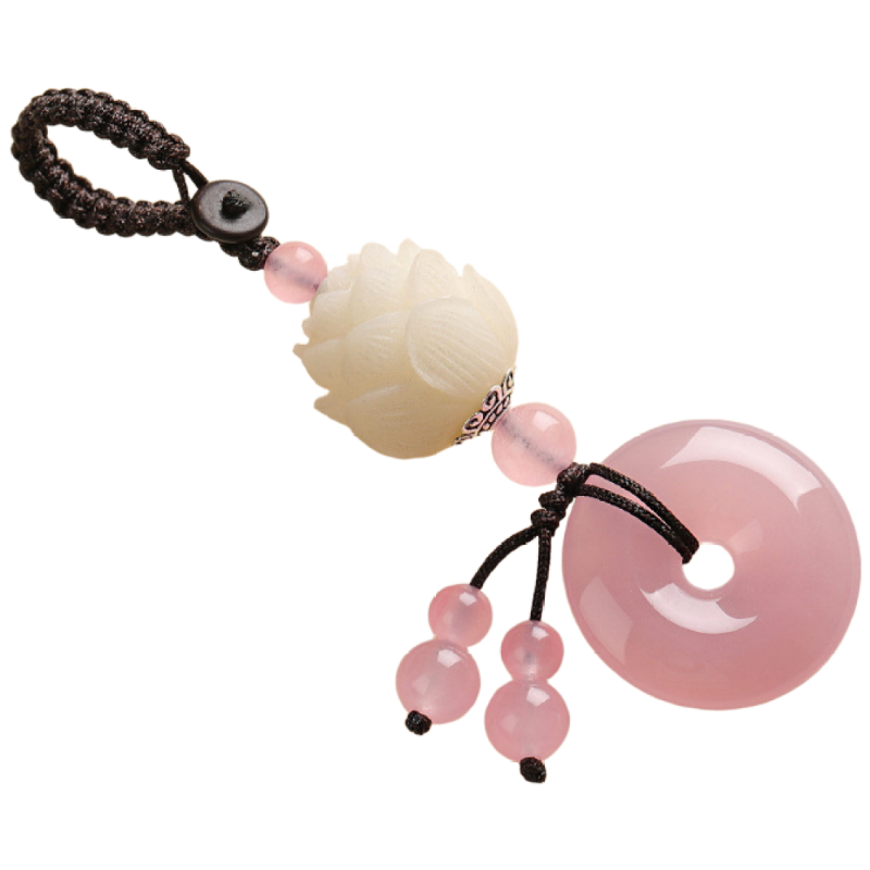 더블슬릿 연꽃 옥 장식 비취 고급 키링 열쇠고리, 피치 핑크, 1개 13,000원