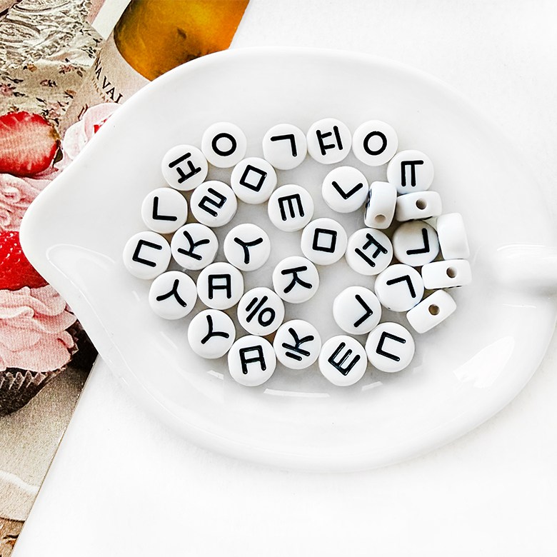 (100p) 한글 비즈 미니비즈 이니셜비즈 대용량비즈, (자음) 블랙글씨, 100개 4,930원