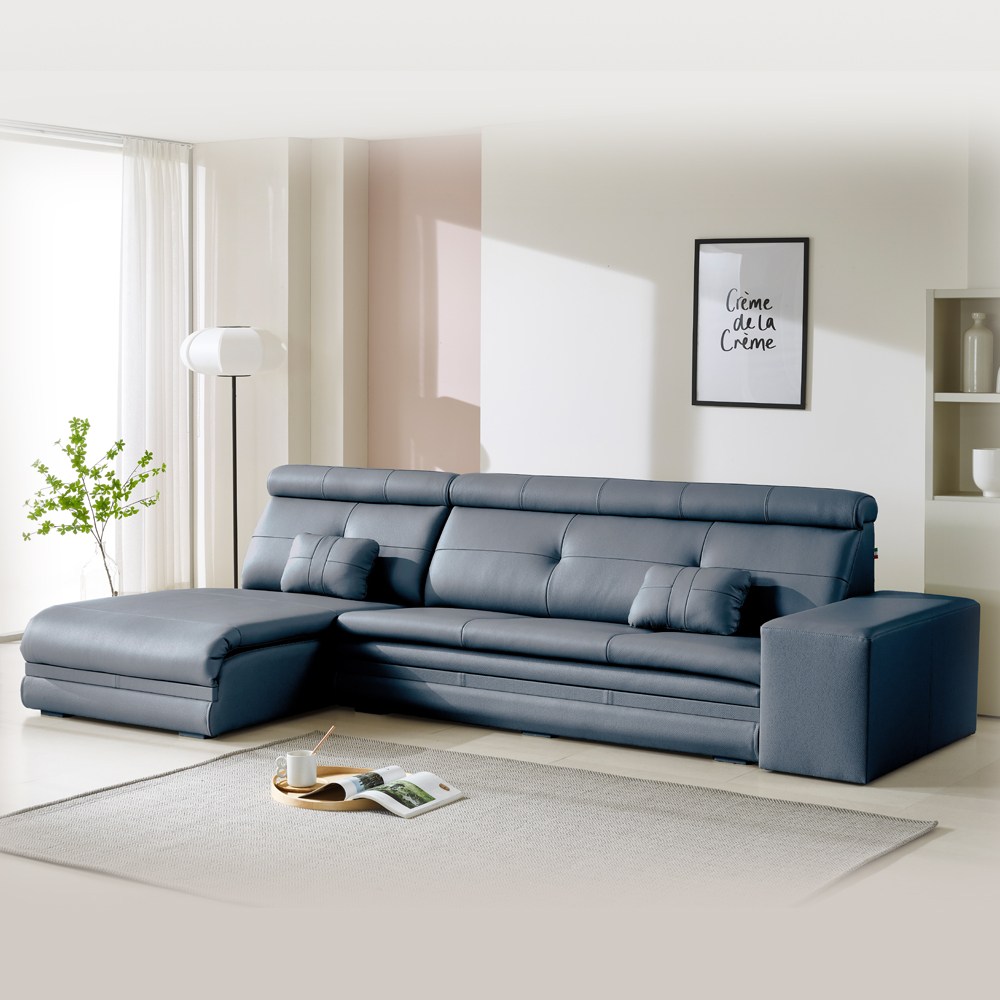 꼬마나무100%국내제작 이태리천연면피통가죽 소가죽4인쇼파, 블루 1,290,000원