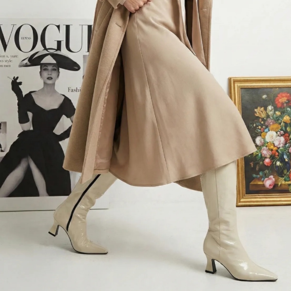 조은킹 이에이에 B17 롱부츠 에나멜 밀크 소가죽 여성 91,600원