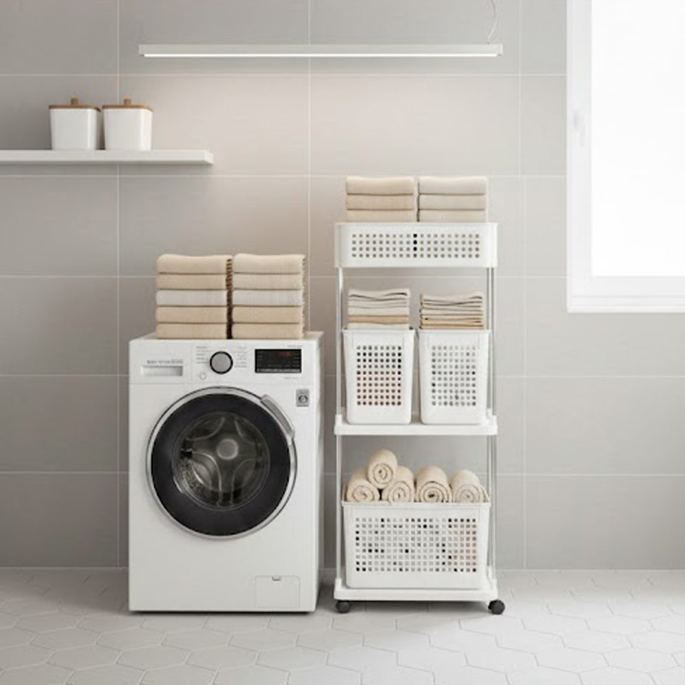 엔조이리빙 대용량 이동식빨래바구니 수납형 더블와이드 3단, 베이지 44,800원