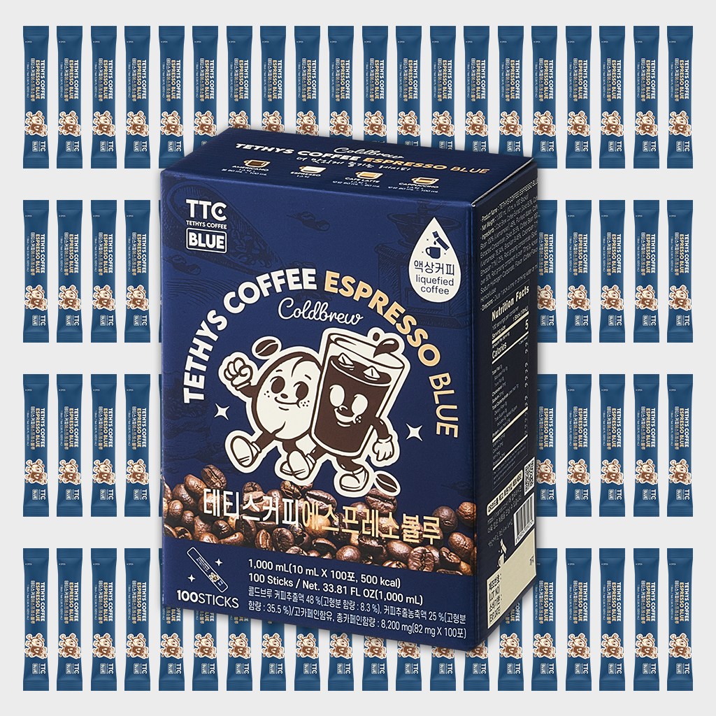 테티스커피 블루 100포 콜드브루 원액 스틱 더치커피 파우치 대용량, 100개입, 1개, 10ml 34,900원