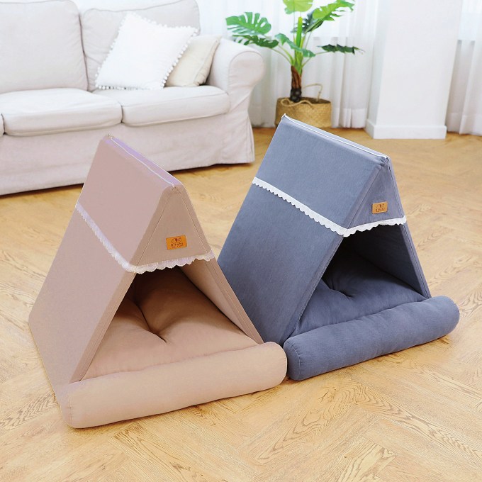 리토토 강아지 하우스 프리미엄 원단 반려동물 집, 1.핑크베이지  (방석포함), 1세트 54,800원