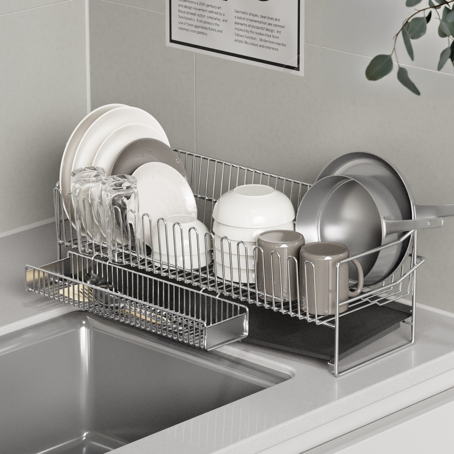 라라밤 올스텐 자동 물빠짐 초슬림 식기건조대 세트 39,900원