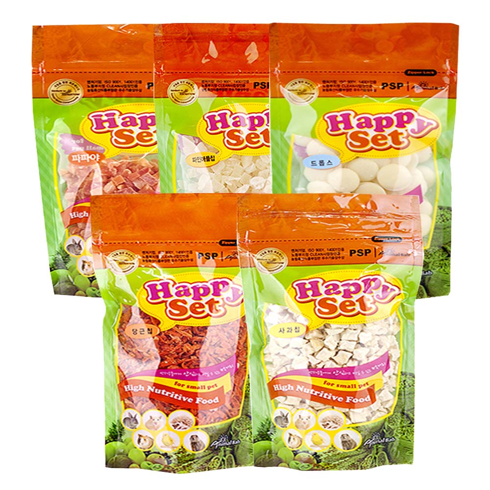 애니몰파크 해피세트 소동물 간식 5종세트 햄스터 토끼 기니피그 고슴도치 간식 먹이 사료 영양보충, 1세트, 80g 14,900원