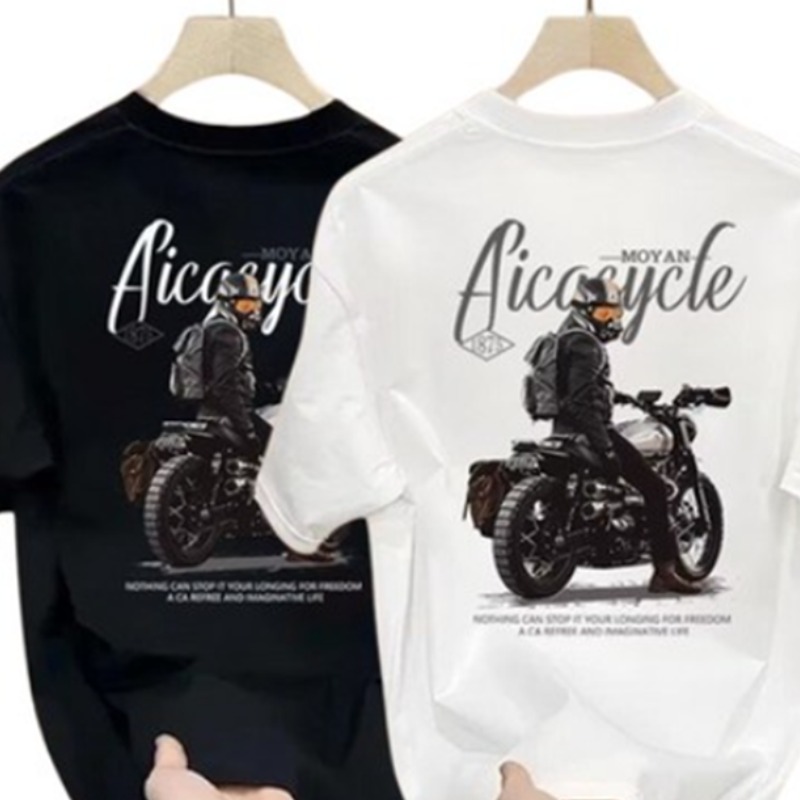 빅사이즈 모터사이클 프린트 반팔 티셔츠 남성 고급스러운 반팔 상의 독특한 분위기 활동성 다양한 체형 편안한 소재 쾌적한 착용감 1+1 2장입 25,980원