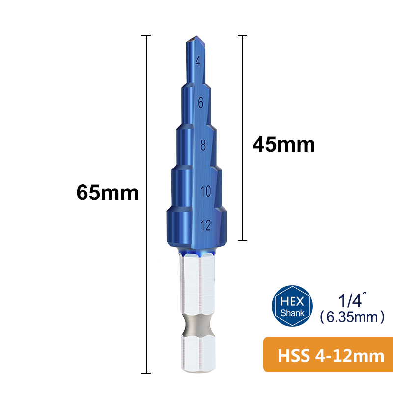 스텝 드릴 비트 HSS 4-12 4-20 4-32mm 나노 블루 코팅 콘 육각 생크 목재 금속 구멍 커터 15,040원