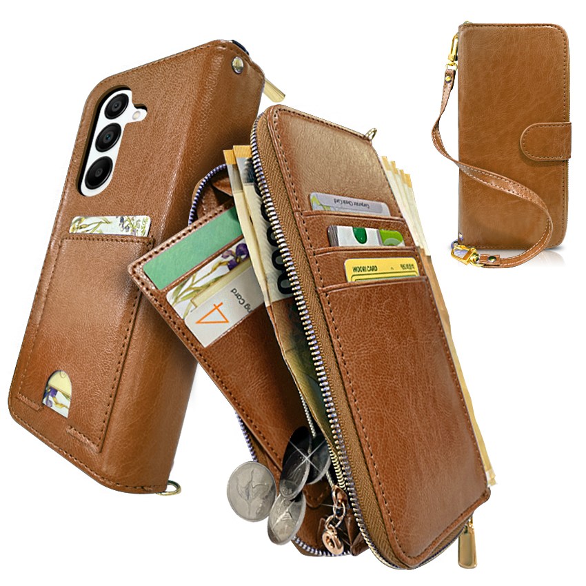 합성피혁 휴스톤 외부지퍼 빽포켓 카드수납 및 지폐수납 동전수납 휴대폰 케이스 +손목줄 스트랩 17,000원