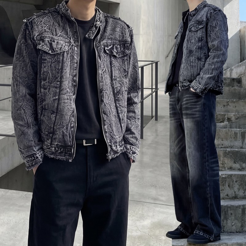 크롭핏 바이커 데미지 워싱 데님 청자켓 57,900원