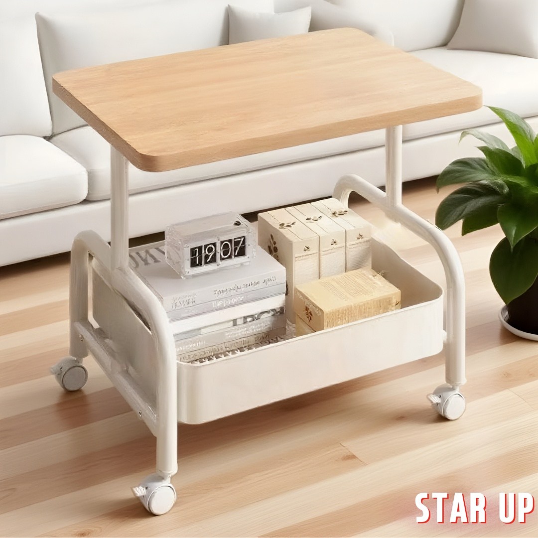STAR UP 원목 사이드 테이블 이동식 2단 선반 트롤리 18,400원