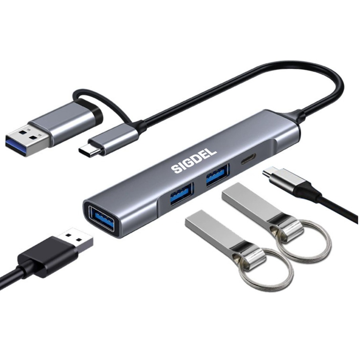 시그델 슬림형 4in1 USB 3.0 C타입 겸용 멀티 허브 4포트 USB*3 C타입*1 젠더 C to USB 노트북 컴퓨터 확장 포트 UH-08, 1개, 메탈실버 23,900원