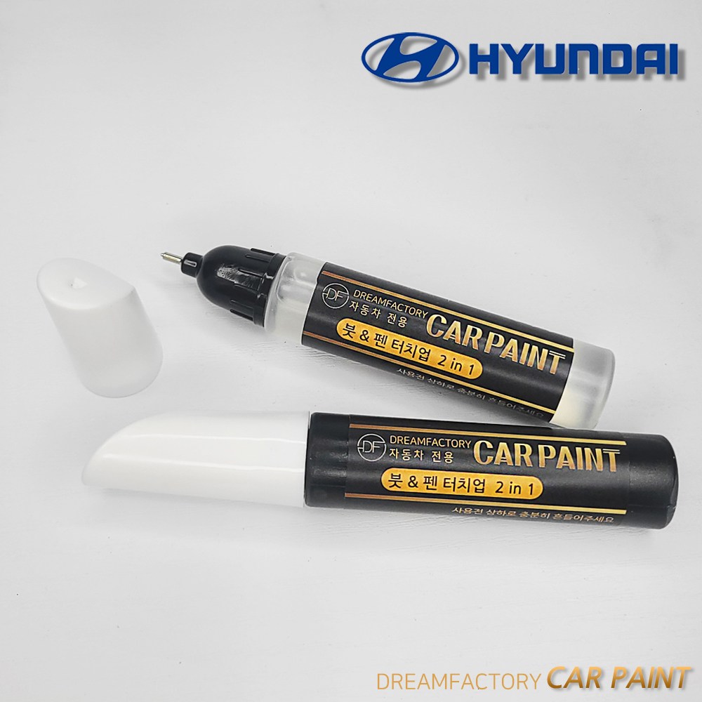 드림팩토리] 현대자동차 차량용 컬러 붓펜 + 투명마감 2개 도색 보수용 카페인트, UYH - 우유니화이트, 1세트 14,900원