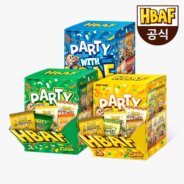 HBAF 바프 아몬드 파티박스 옐로우그린블루 모음전 허니버터 등 5가지맛 20g X 25봉 24,400원