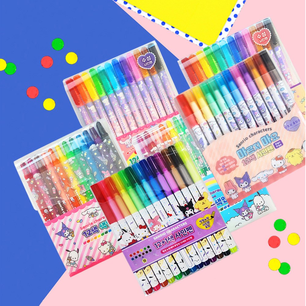 6000 산리오 12색 색연필 12+1색사인펜  마르지마요 12색 사인펜 유아 초등학생 새학기준비물 4,000원