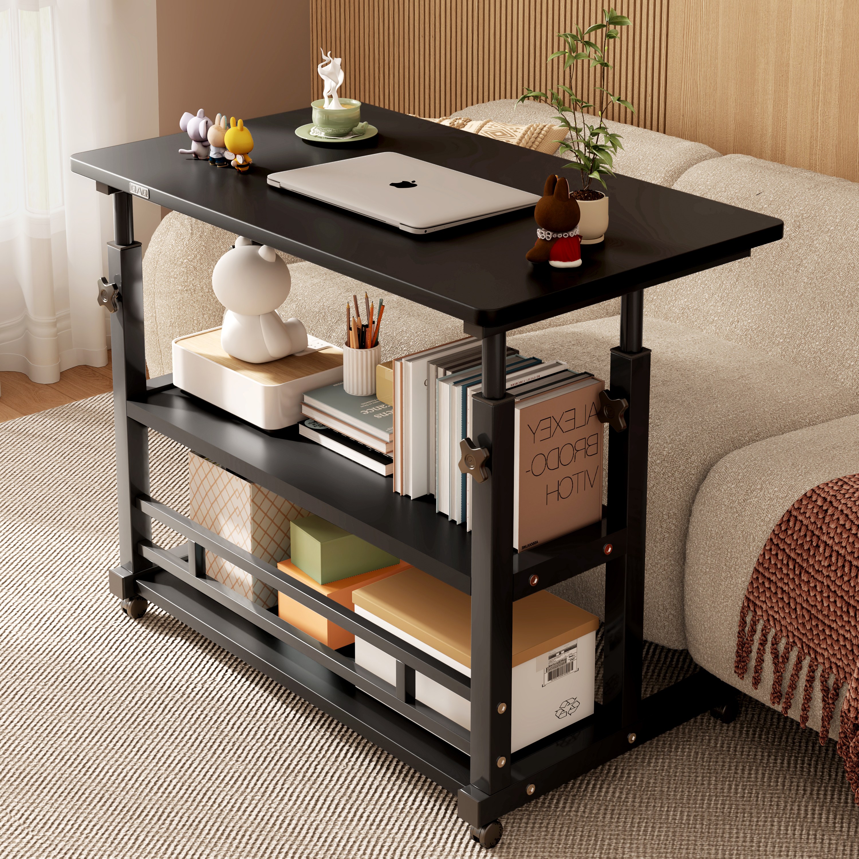 큐에이큐 만능 높이조절 3단 이동식 사이드 테이블 1인용 침대 쇼파 보조 책상, 블랙 36,900원