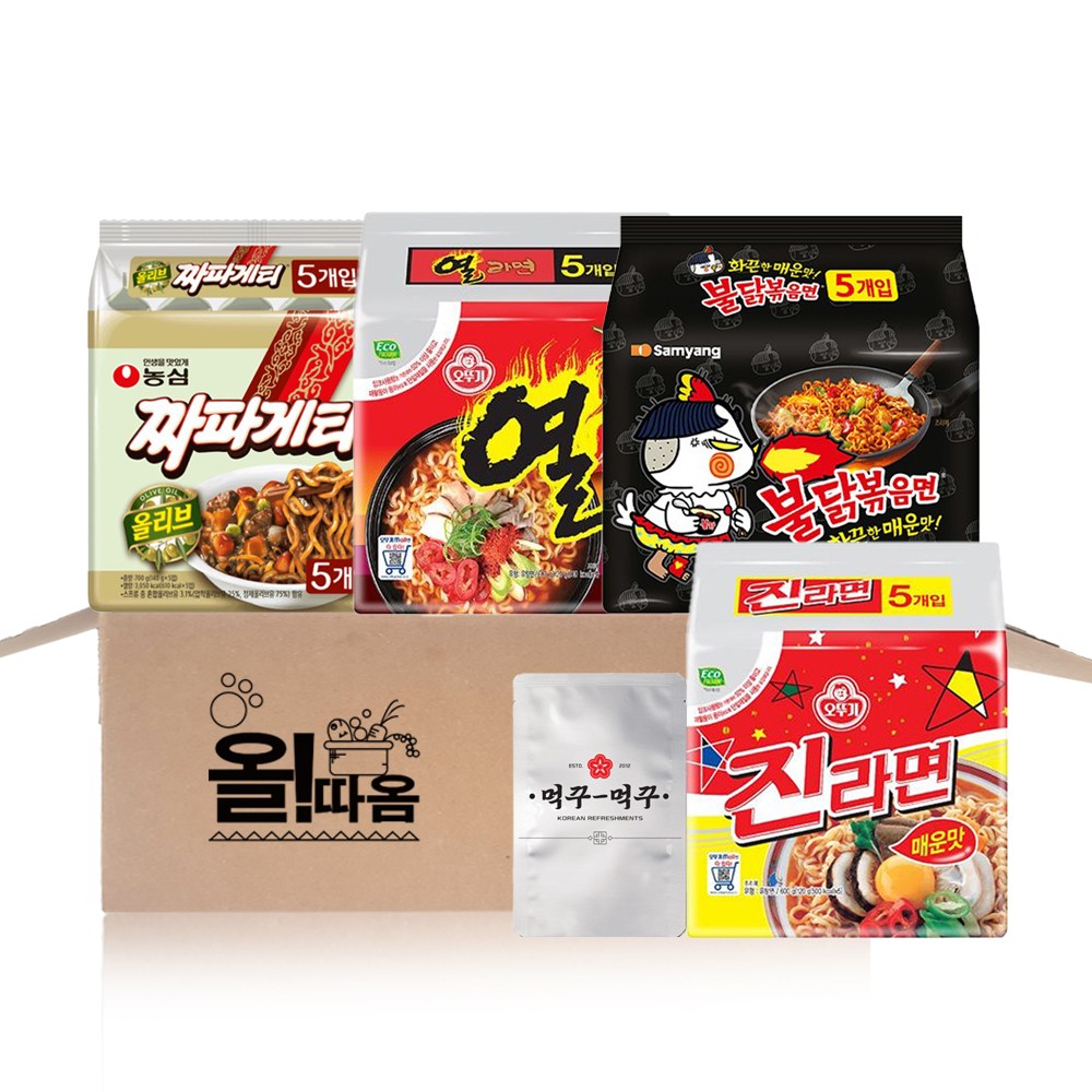 농심 삼양 팔도 멀티라면 기획세트 진라면매운맛5입+열라면5입+불닭볶음면5입+짜파게티5입+먹꾸먹꾸 라면야채스프1, 1개 26,980원