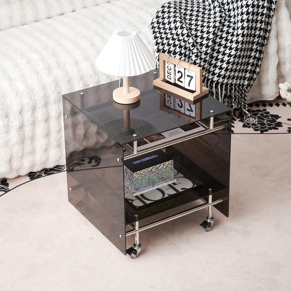 투명아크릴 사이드테이블 트롤리 쇠테리어템, 2단, 딥그레이 91,000원