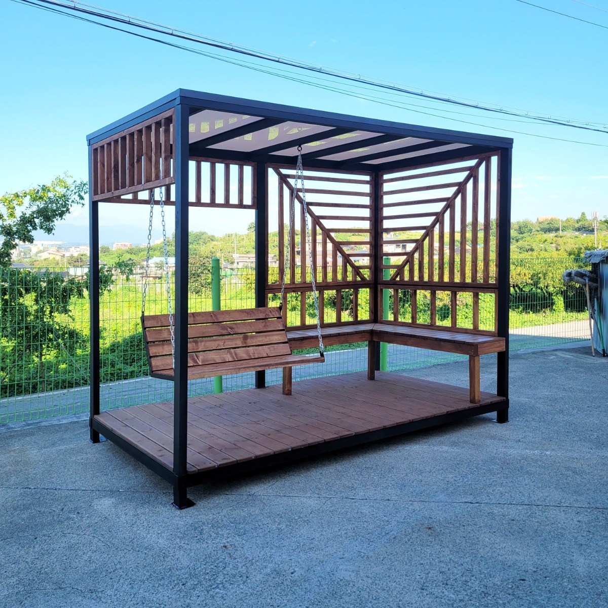 에코그린우드 야외그네 파고라 야외벤치 퍼걸러 캠핑장 휴게쉼터 1,350,000원