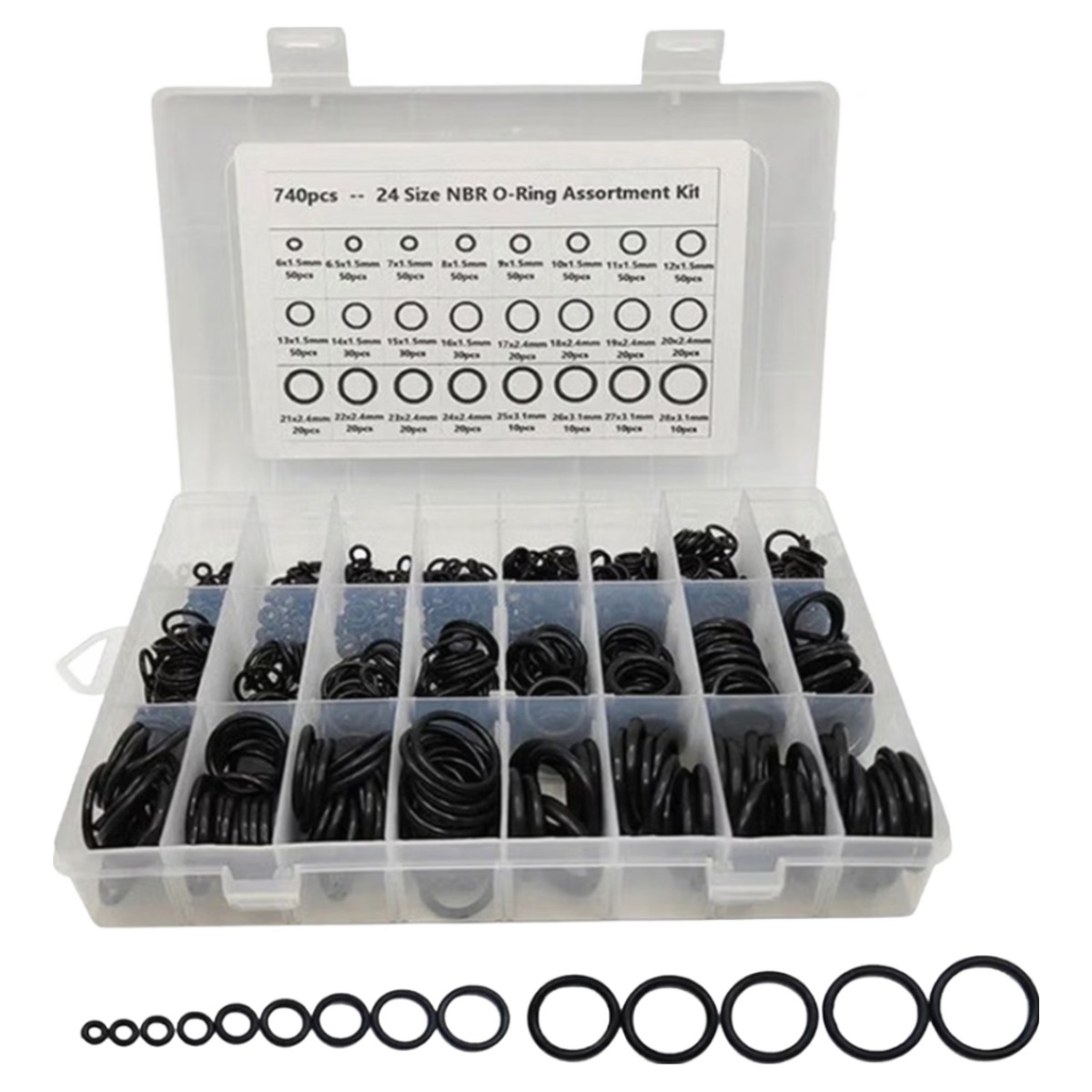 ITL 고무 오링 세트 실리콘 블랙 고무링 내열 NBR 24종 740PCS, 1세트 12,900원