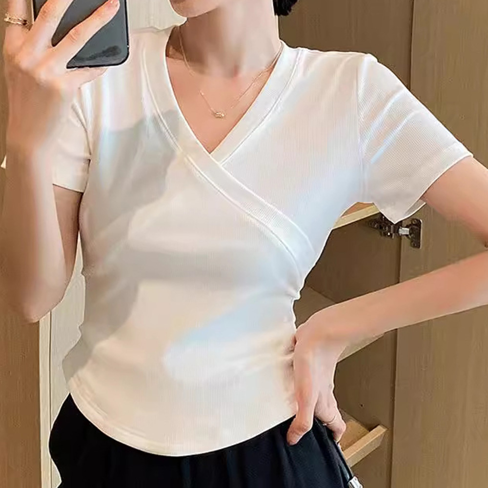 캐쉬캔버스 여성 무지 브이넥 반팔 티셔츠 렙넥 데일리 14,900원