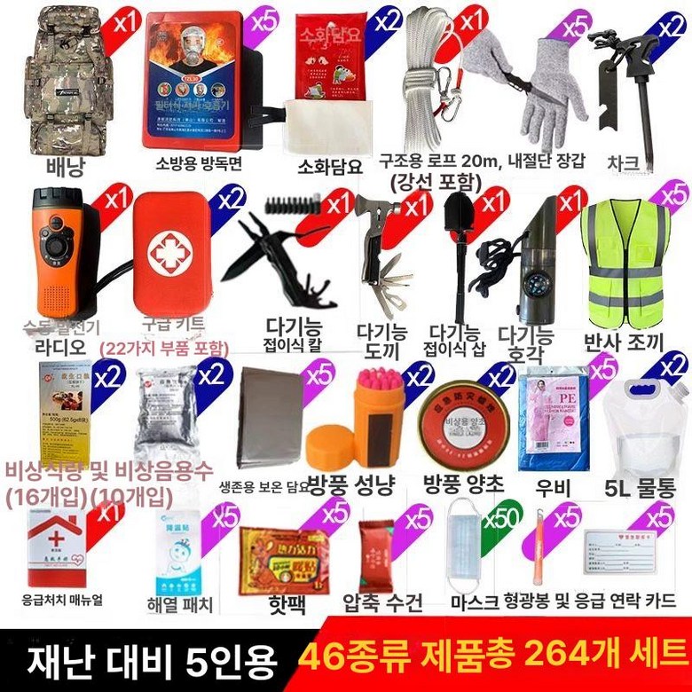 리니리니 재난가방 비상용 배낭 생존용품 대비 풀세트 재해 560,600원