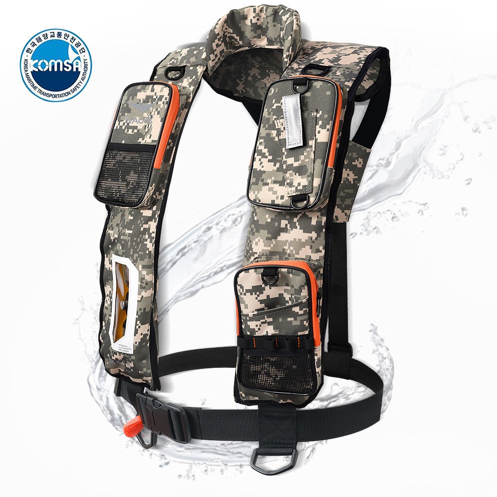 자동팽창식 구명조끼 해양수산부 인증 수분감지 국내제작생산 KOMSA 성인 착용성 얼음 바다선상 겨울낚시 레져 노틱 해수부인증, 노틱포켓_카모 106,480원