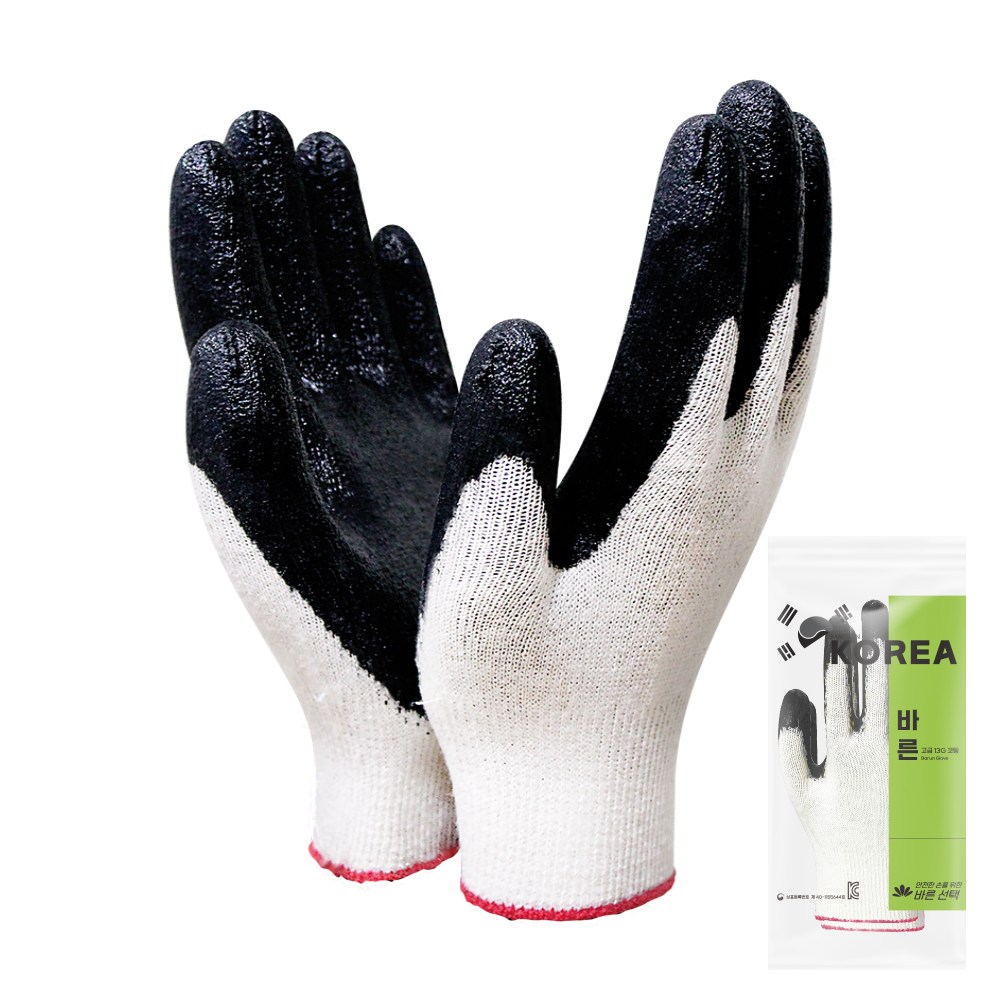 장갑이네 국산 100% 작업용 짱짱 코팅장갑 백 노랑 청 검정 반코팅 장갑, 국산 13G 검정코팅(개별) 10켤레, 1개 4,800원