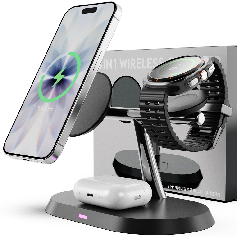 누아트 3in1 애플워치 갤럭시워치 호환 맥세이프 마그네틱 무선충전기 14,900원