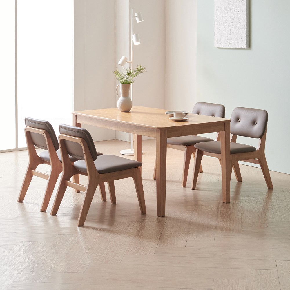 라로퍼니처 노엘 1250 고무나무 원목 낮은 패밀리 식탁 세트, 내추럴 380,000원