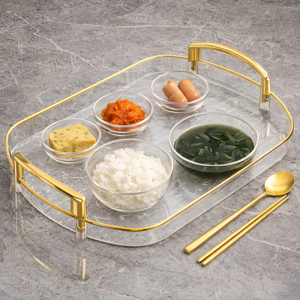 몽벨르 투명 손잡이 사각 홈카페 트레이, 1개, 골드 14,880원