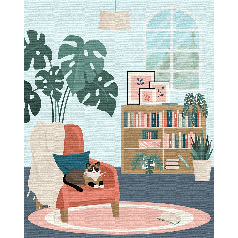 플레이어바웃 유화 피포페인팅 DIY 명화 그리기 40 x 50 cm 고양이와 서재, 혼합색상, 1개 17,900원