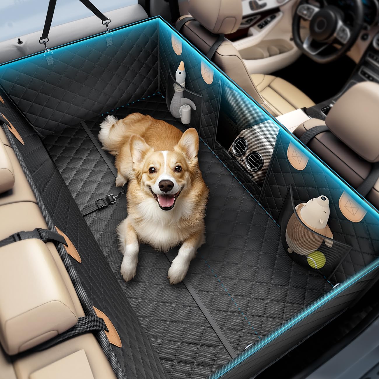 휘서댕 강아지 차량용 대형견 카시트 뒷자리 풀커버 방수, 1개, 블랙 59,500원